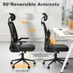 Onemill Ergonomic Mid-Back Mesh Office Chair With Flip-Up Armrests And Headrest-Black - thumbnail 8