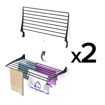 2X Foxydry Fold 102 Cm Black, Wall-Mounted Laundry Airer, Space-Saving Drying Rack - image 1