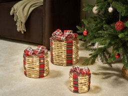 Beliani Set Of 3 Christmas Decorations Led Vejlen Christmas Gifts 20/25/30 Cm Beige - thumbnail 2