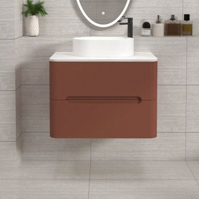 Royal Bathrooms Venice 700mm Terracotta Clay Wall Mounted Bathroom Countertop Vanity Unit 2 Drawer With Peak Basin - image 1