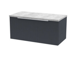 Nuie Hudson Reed Fluted Wall Hung 1-Drawer Vanity Unit & Bellato Grey Laminate Worktop, Counter Top Vanity Unit In Soft Black, 800mm