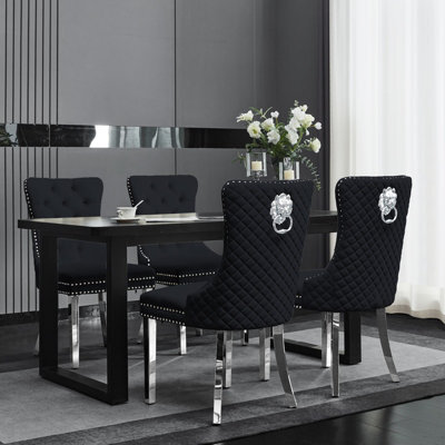 Groundlevel Set Of 2 Plush Velvet Dining Chairs With Lion Head Knocker - image 1