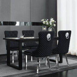 Groundlevel Set Of 2 Plush Velvet Dining Chairs With Lion Head Knocker - thumbnail 1