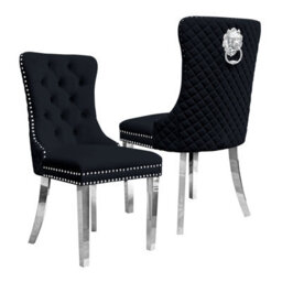 Groundlevel Set Of 2 Plush Velvet Dining Chairs With Lion Head Knocker - thumbnail 2