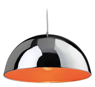 Luminosa Lighting Luminosa Bistro 1 Light Dome Ceiling Pendant Chrome, Orange Inside, E27