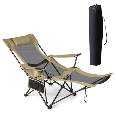 Costway Adjustable Camping Lounge Chair Portable Reclining Beach Chair W/ Footrest - image 1
