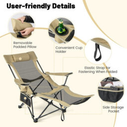 Costway Adjustable Camping Lounge Chair Portable Reclining Beach Chair W/ Footrest - thumbnail 9