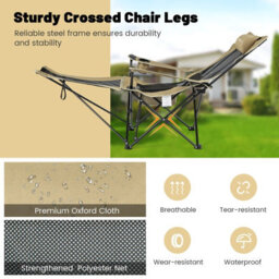 Costway Adjustable Camping Lounge Chair Portable Reclining Beach Chair W/ Footrest - thumbnail 5