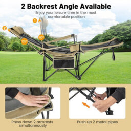 Costway Adjustable Camping Lounge Chair Portable Reclining Beach Chair W/ Footrest - thumbnail 6