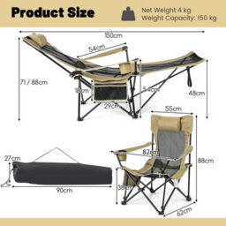 Costway Adjustable Camping Lounge Chair Portable Reclining Beach Chair W/ Footrest - thumbnail 2
