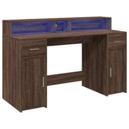 Berkfield Desk With Led Lights Brown Oak 140X55X91 Cm Engineered Wood - thumbnail 3