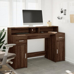 Berkfield Desk With Led Lights Brown Oak 140X55X91 Cm Engineered Wood - thumbnail 4
