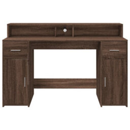 Berkfield Desk With Led Lights Brown Oak 140X55X91 Cm Engineered Wood - thumbnail 6