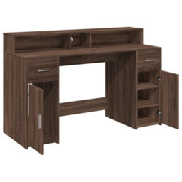 Berkfield Desk With Led Lights Brown Oak 140X55X91 Cm Engineered Wood - thumbnail 9