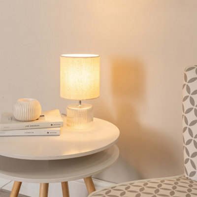 Valuelights Betty Clear Glass Table Lamp With Natural Lamp Shade And Led Bulb - image 1