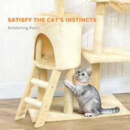 Pawhut Cat Tree For Indoor Cats, 134Cm Scratching Post Climbing Tower, Beige - thumbnail 7