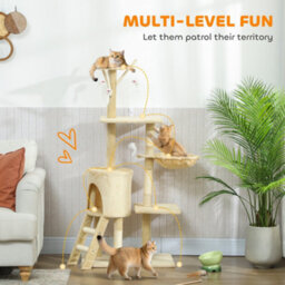Pawhut Cat Tree For Indoor Cats, 134Cm Scratching Post Climbing Tower, Beige - thumbnail 4