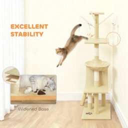 Pawhut Cat Tree For Indoor Cats, 134Cm Scratching Post Climbing Tower, Beige - thumbnail 6