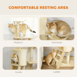 Pawhut Cat Tree For Indoor Cats, 134Cm Scratching Post Climbing Tower, Beige - thumbnail 5
