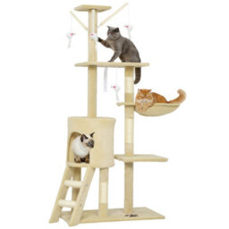 Pawhut Cat Tree For Indoor Cats, 134Cm Scratching Post Climbing Tower, Beige - thumbnail 2
