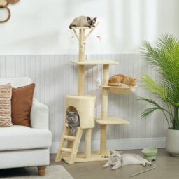 Pawhut Cat Tree For Indoor Cats, 134Cm Scratching Post Climbing Tower, Beige