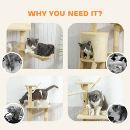 Pawhut Cat Tree For Indoor Cats, 134Cm Scratching Post Climbing Tower, Beige - thumbnail 8