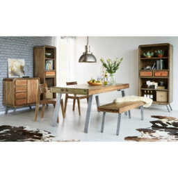 Retro Wood And Metal Large Dining Table Set With 1 Bench And 4 Chairs - thumbnail 2