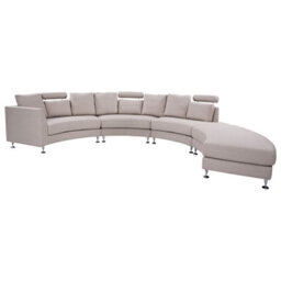 Beliani Curved Sofa 7 Seater Rotunde Fabric Beige - thumbnail 1