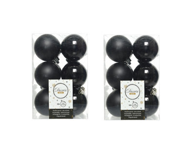 Decoris 2 X 12 Black Christmas Baubles 6Cm Shatterproof Tree Ornaments Shiny Matt Decoration - image 1