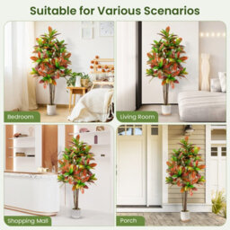 Costway 150Cm Artificial Croton Plant Potted Floor Plant Tree-Multicolour - thumbnail 8