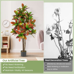 Costway 150Cm Artificial Croton Plant Potted Floor Plant Tree-Multicolour - thumbnail 3