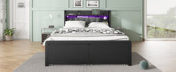 Btm Metal Bed 4Ft6 Double With Led Lights, Usb & Type-C Ports, 2 Drawers, Storage Headboard, Black - thumbnail 9