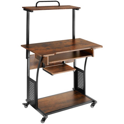 Tectake Desk Fife - 3 Levels, Attachable Shelf And Keyboard Tray, 4 Castors 65 Cm - Industrial Wood Dark, Rustic - image 1