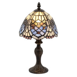 Happy Homewares Classic Hand Crafted Round Beaded Tiffany Table Lamp In Lavender Lilac - thumbnail 2