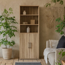 Wyld Haus Dris Natural Oak Effect Tall Bookcase 4 Shelves 2 Doors - thumbnail 1