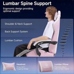 Gtplayer Gaming Chair Fabric, High Back Computer Chairs With Footrest For Adults, Ergonomic Pc Chair For Home Office, Pink - thumbnail 4