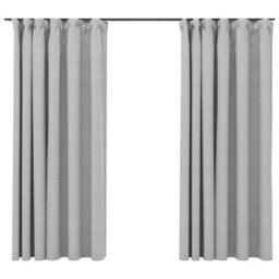 Berkfield Premium Linen-Look Blackout Curtains With Hooks 2 Pcs Grey 140X175 Cm