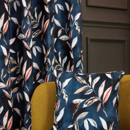 "Sundour Madrid Blackout Ready Made Leaves Eyelet Curtains Navy 66X90""" - thumbnail 4