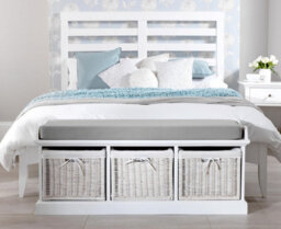Statement Furniture Tetbury Bench With 3 White Wicker Baskets And Grey Cushion- White - thumbnail 5