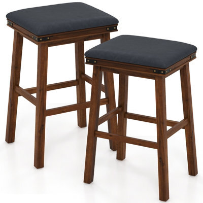 Costway Set Of 2 Bar Stools 76Cm Pu Leather Padded Counter Height Backless Chair - image 1