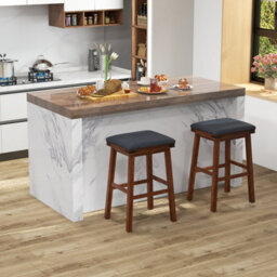 Costway Set Of 2 Bar Stools 76Cm Pu Leather Padded Counter Height Backless Chair - thumbnail 3