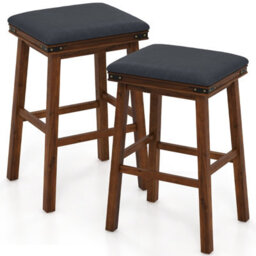 Costway Set Of 2 Bar Stools 76Cm Pu Leather Padded Counter Height Backless Chair - thumbnail 1