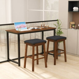 Costway Set Of 2 Bar Stools 76Cm Pu Leather Padded Counter Height Backless Chair - thumbnail 4
