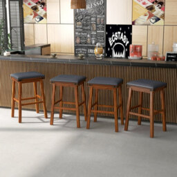 Costway Set Of 2 Bar Stools 76Cm Pu Leather Padded Counter Height Backless Chair - thumbnail 8