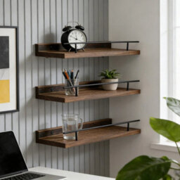Brown Set Of 3 Floating Wall Shelves Picture Ledge Display Rack Book - thumbnail 3