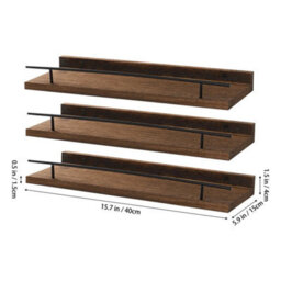 Brown Set Of 3 Floating Wall Shelves Picture Ledge Display Rack Book - thumbnail 2