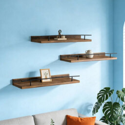Brown Set Of 3 Floating Wall Shelves Picture Ledge Display Rack Book - thumbnail 1