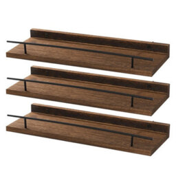 Brown Set Of 3 Floating Wall Shelves Picture Ledge Display Rack Book - thumbnail 5