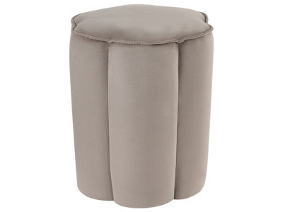 Wyld And Coco Taupe Velvet Round Pouffe 39 X 34 X 45 Cm - Beige Velvet Footstool - image 1