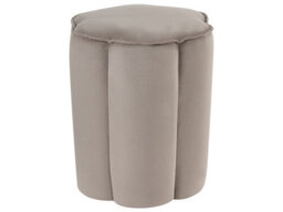 Wyld And Coco Taupe Velvet Round Pouffe 39 X 34 X 45 Cm - Beige Velvet Footstool - thumbnail 1